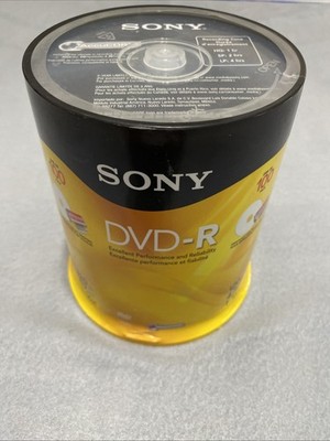 NEW Sony DVD-R 4.7GB 120min 1-16x Inkjet Printable Blank Discs 100-Pack Spindle