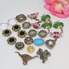 Vintage Various Button Covers Lot Of 23 Various Shapes Western Bull Lion Heart
