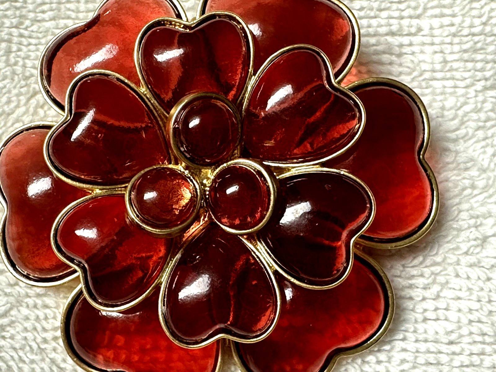 Signed MONET Layered Red Flower Statement Pin Bro… - image 6