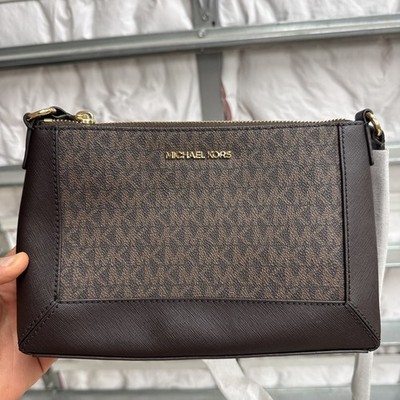NWT MICHAEL Michael Kors Sallie Medium Signature Logo Crossbody Bag - Chocolate