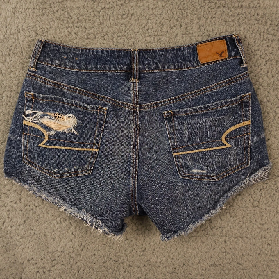 Pantalones Cortos Jean American Eagle Mujer 8 Azul Alto Tiro Festival Crochet Encaje Enveje Envejecido Foto 2 de 4
