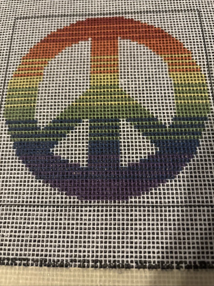 Peace Sign Rainbow Printed Needlepoint Canvas 7 count Pride Vintage - Image 2 of 4