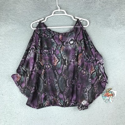 Apple Bottoms Shirt Womens Small Purple Python Crush Sheer Flowy Blouse