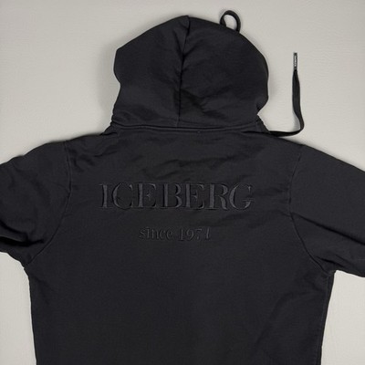 Iceberg Heritage Hoodie Zip Up Mens Black Spell Out Logo Sweatshirt Size L Rare
