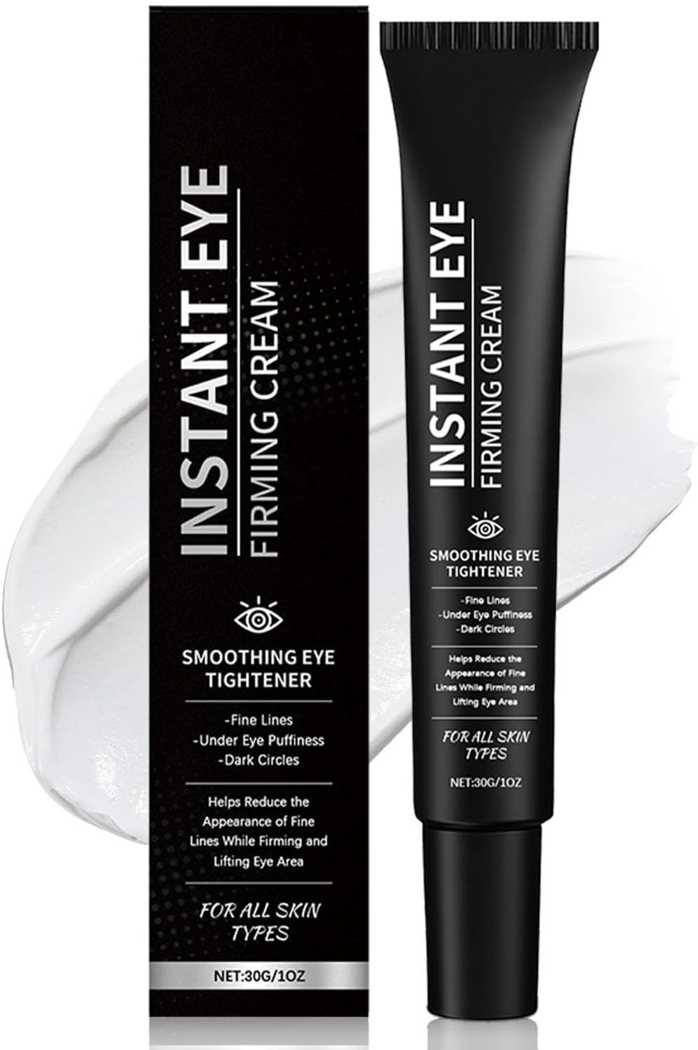 Instant Firming Eye Cream with Caffeine, Peptides & Collagen - Reduces Puffines