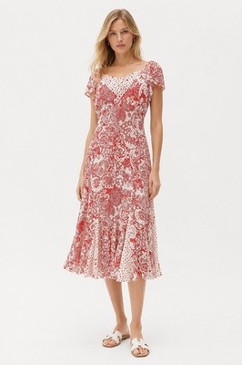 Marella by MaxMara Damen Kleid Blumenmuster aus Baumwolle und Seide, Gr. M.