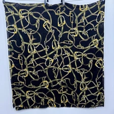 Equestrian Oversized 36"x 78" Fringe Scarf Wrap Black Gold Old Money Preppy Polo