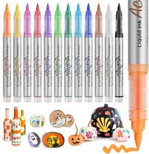 Direct Liquid Acrylic Paint Markers,12 Colors Brush Tip Water Based Marker Pens 