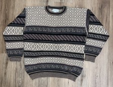 Vtg Nomadic Traders Geometric Grandpacore 100 Wool Knit Sweater Cozy Size XL