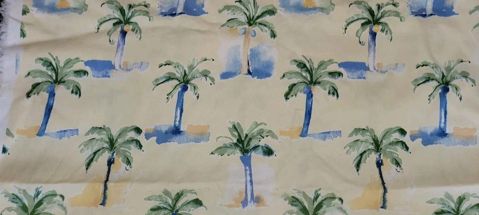 Tela Robert Allen de algodón palmeras 3 yardas amarillo verde azul playa tropical Foto 2 de 4