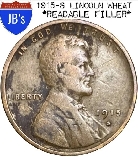 1915-S Lincoln Wheat Cent Penny 1c - GOOD/VERY GOOD (G/VG)