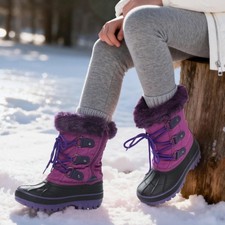 Boys Girls Winter Snow Boots Faux Fur Lined Mid Calf Boots Warm Ski Boots