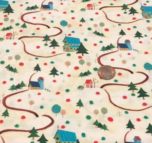 Farms*Barns*Silos*Pine Trees*Tonal White w/Dots* QT Fabrics*100% Cotton*9" x 21" - product listing photo