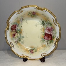 Coronet Limoges France Hand Painted Serving Bowl Red Pink Yellow Roses