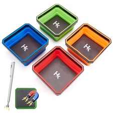 HK 4 Pack 4.5in Foldable Silicone Magnetic Tool Trays with Magnetic Pick-Up Tool