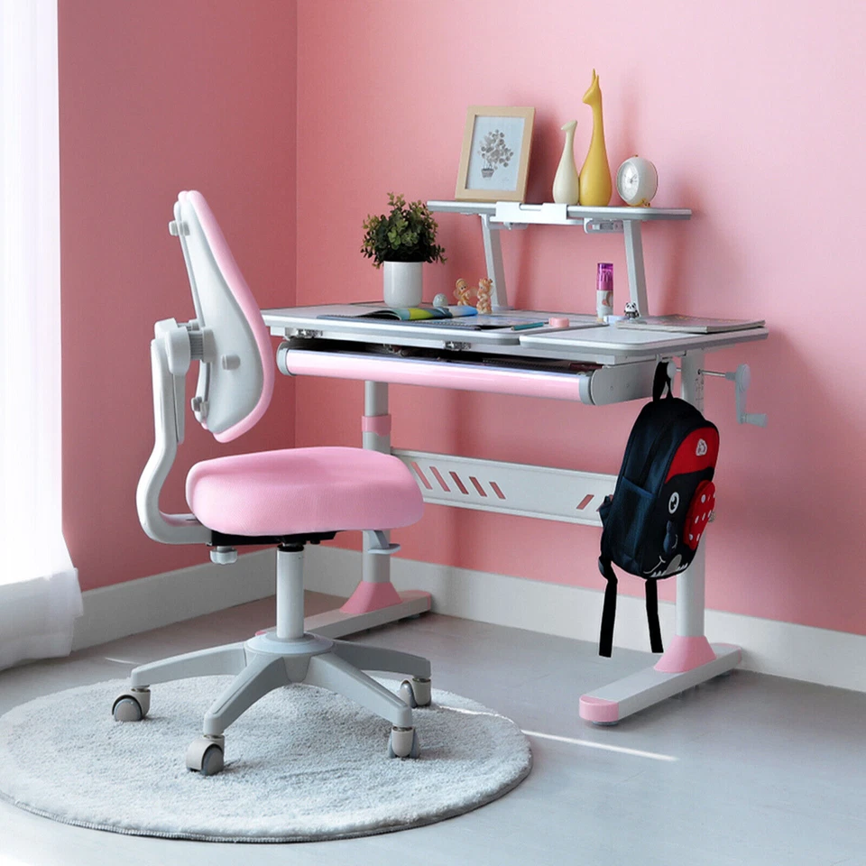 Juego de sillas de escritorio de estudio ajustables extra grandes para niños mesa estante cajón rosa Foto 2 de 4