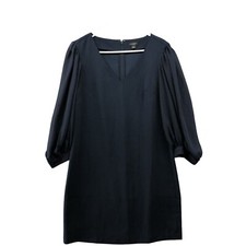 Ann Taylor Sheath Dress Size 4 Navy Blue Balloon Sleeve Chiffon Sleeve V-neck