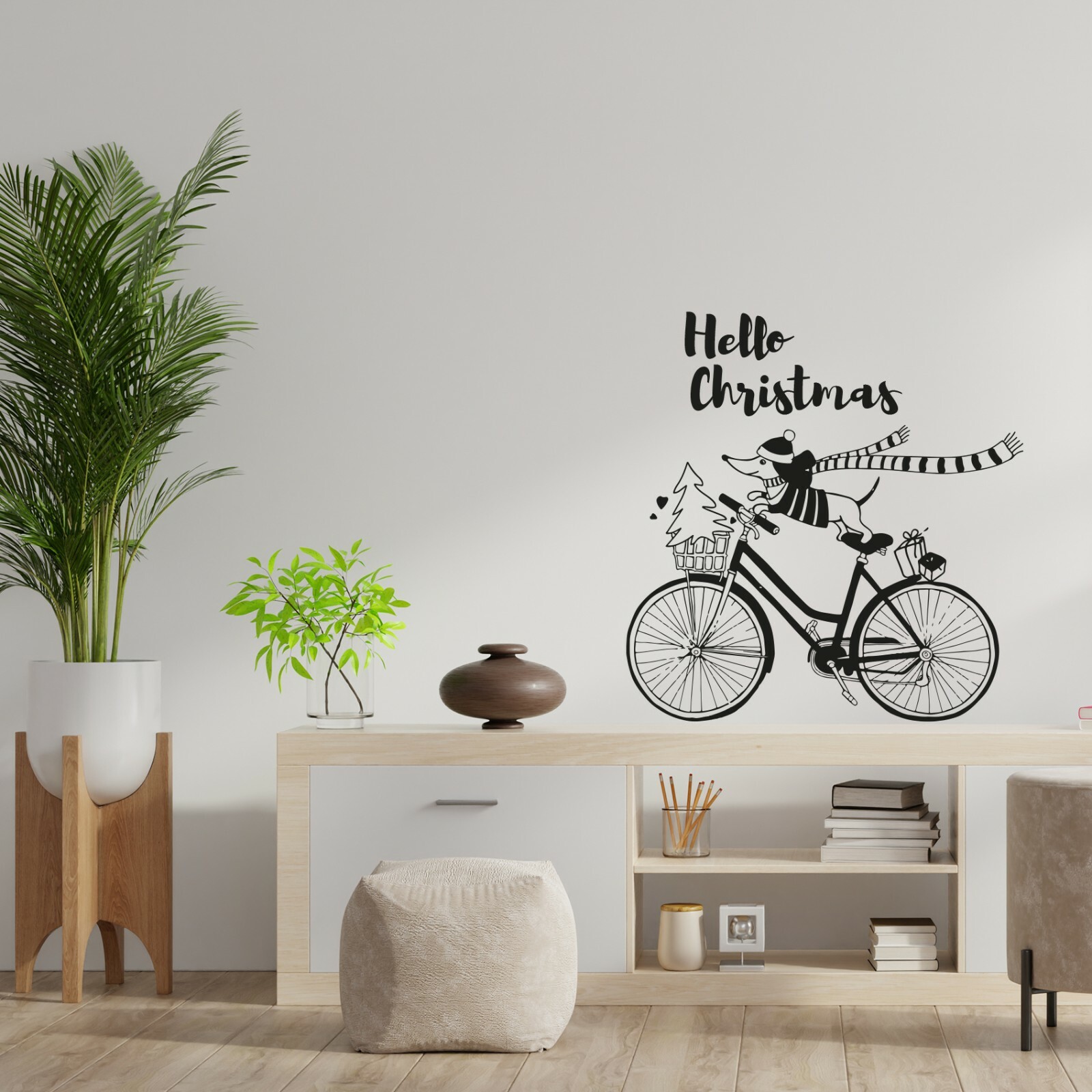 Hello Merry Christmas Dog Vinyl Wall Art Sticker for Holiday Room Decor