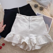Lady Denim Shorts Mini Falbala Ruffle Hot Pants Slim Fit High Waist Casual Sweet
