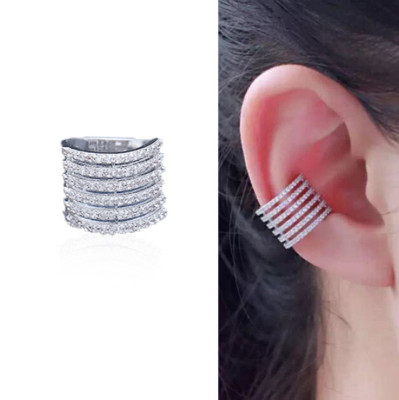 White Gold Non Piercing Cartilage Ear Cuff Wide Band Cubic Zirconia Earring PE37