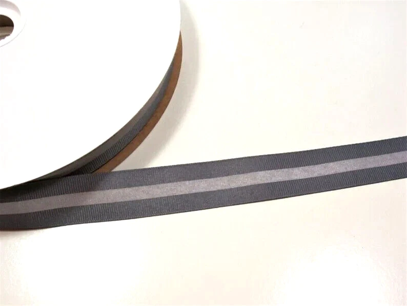 Pewter Grosgrain Ribbon 7/8 inch wide x 10 yards Gray Reflector Stripe B10 - Image 3 of 4