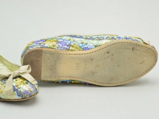 Taglia 35 1 2 MIU MIU scarpe da ballo décolleté con borchie oro glitter multicolore 5F7631