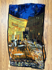 Silk Scarf Painting Abstract Black Blue Orange 60 x 17" Rectangular Long