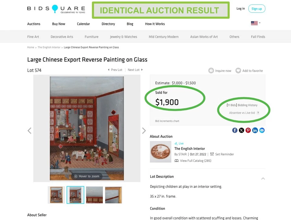 Antigua pintura de arte en vidrio reverso grande de la dinastía Qing china enmarcada en madera 34x22" Foto 2 de 4