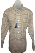 Daniel Cremieux Long Sleeve Shirt XL Chino Tan Multi Check Pattern NWT (DC407)