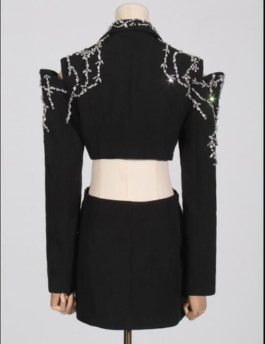 Women's Lapel Cutout Diamante Sli Fit Blazer Coat Fashion Jacket Suits Top - Picture 4 of 9