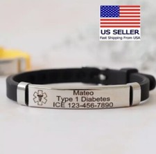 Bracelet Silicon Emergency Autism Allergy Diabetes Custom Kids Medical alert ID