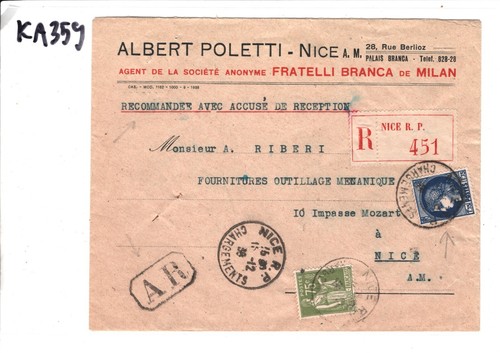 FRANCE Cover Nice Registered *AR* 1938 BIRD/GLOBE Logo {samwells-covers}KA359 - Picture 11 of 16