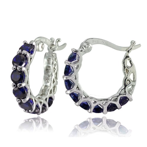 Sterling Silver Gemstone Birthstone Small Round Huggie Hoop Earrings - Picture 8 of 13