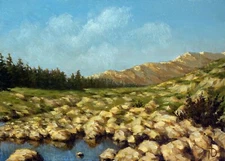 Signed Orginal Oil Painting Mountain Landscape Stones Rock River Art Collectible