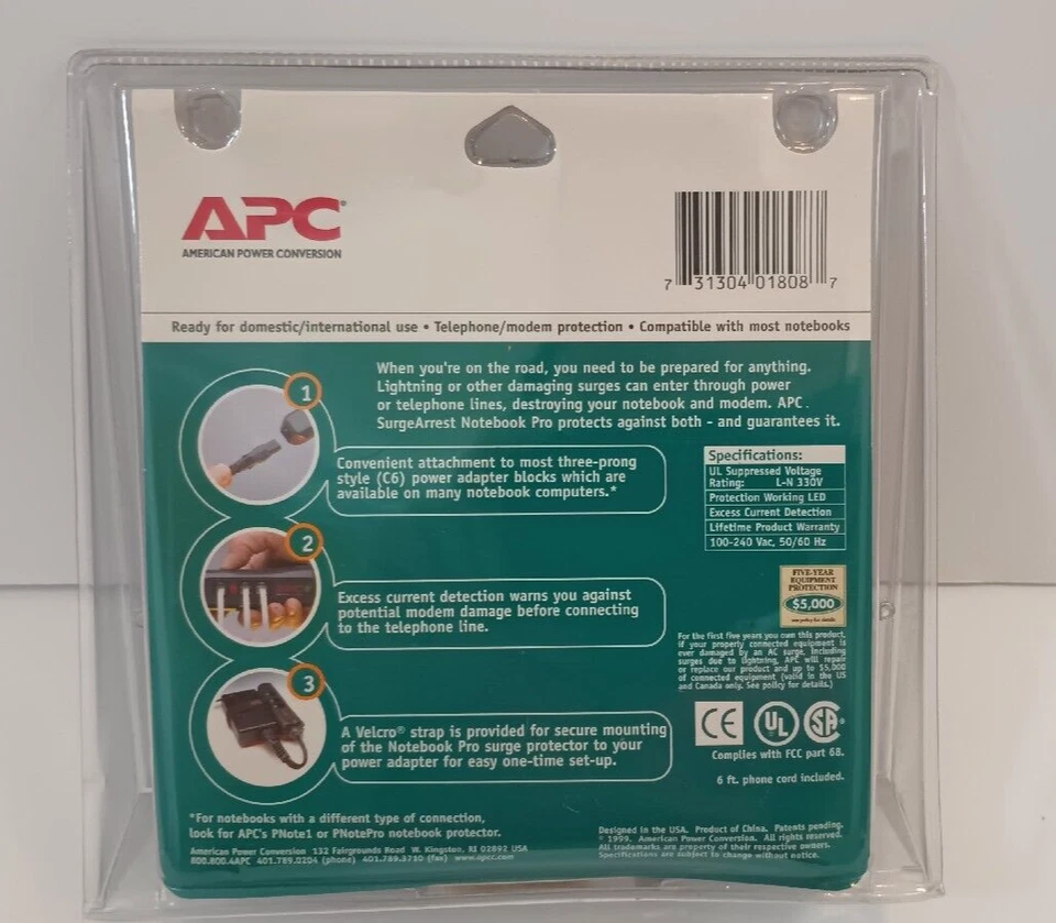 APC SurgeArrest Notebook Surge Protector Notebook Pro3 In-Line 3 Prong Design - Image 2 of 4