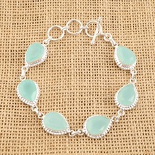 Aqua Chalcedony Gemstone 925 Sterling Silver Handmade Jewelry Bracelet Gift For