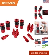 14-Piece Aluminum Air Connector Kit with 1/4" Threads - Quick Coupling Action