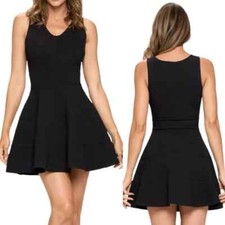 KAII Los Angeles Small Black Blocked Seam Skater Mini Short Dress NEW