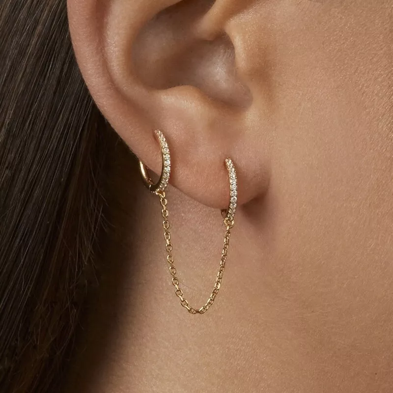 Chain earrings double piercing sale