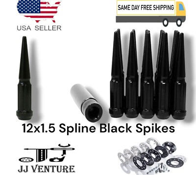 20Pc Black 4.5'' Tall 12x1.5 Spline Steel Spike Lug Nut+Key Fit Most KIA Models