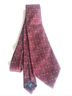 Burgundy silk tie with gold polo player silhouettes and blue accents, measuring 56 inches long.