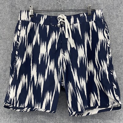 H&M Mens Blue White Two-Tone Draw String Swim Trunks Mesh Lined Adult Medium M