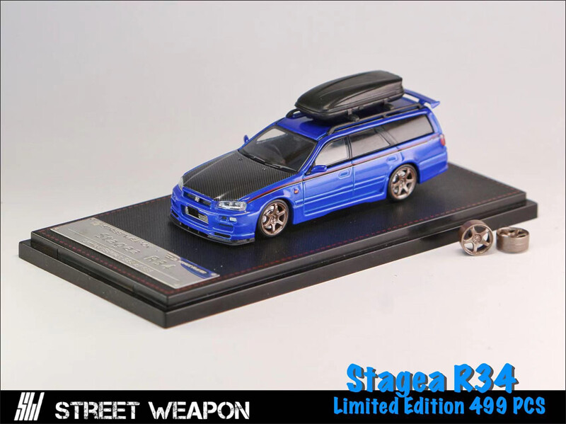 ステージア R34 種類セット Street Weapon 1:64 Nissan Stagea R34 w/Roofbox & Extra Wheels