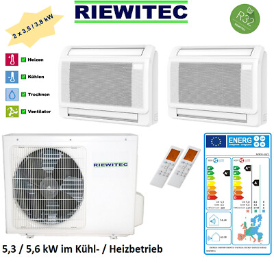 Dual Multisplit Klimaanlage  RIEWITEC 2 x 3,5 kW,  5,3/5,6KW, Truhengerät, A++
