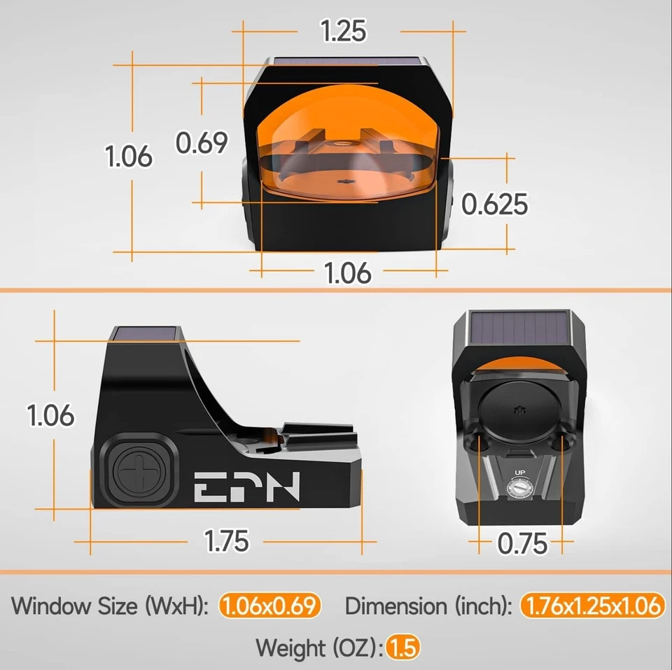 EPN AE-RS1028 Red Dot LED Reflex Sight, Solar Failsafe, Shake Awake, Brand New - Image 2 of 4