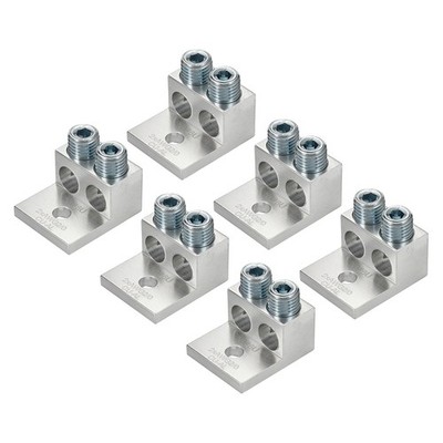 6 Pcs Dual Aluminum Ground Lug, 2B26U 2/0AWG Double Wire Barrel Mechanical Lugs