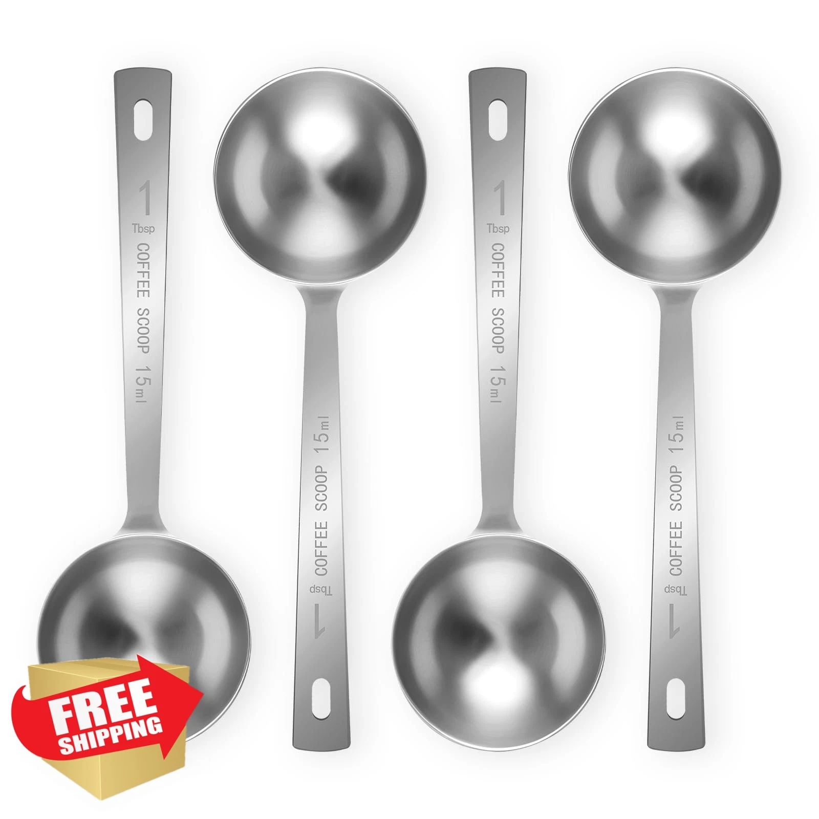 Flezoo 4Pcs Coffee Scoop Spoon 1 Tbsp 15ml Stainless Steel Long Handle