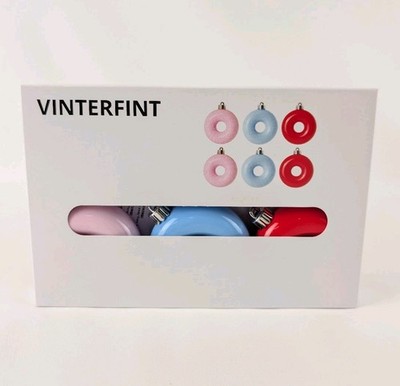 IKEA VINTERFINT 6x Christmas Tree Ornaments Mixed Colours Decorative Baubles Set