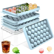 Ice Cube Tray with Lid and Bin Round Trays for Freezer BPA-Free Food-Grade