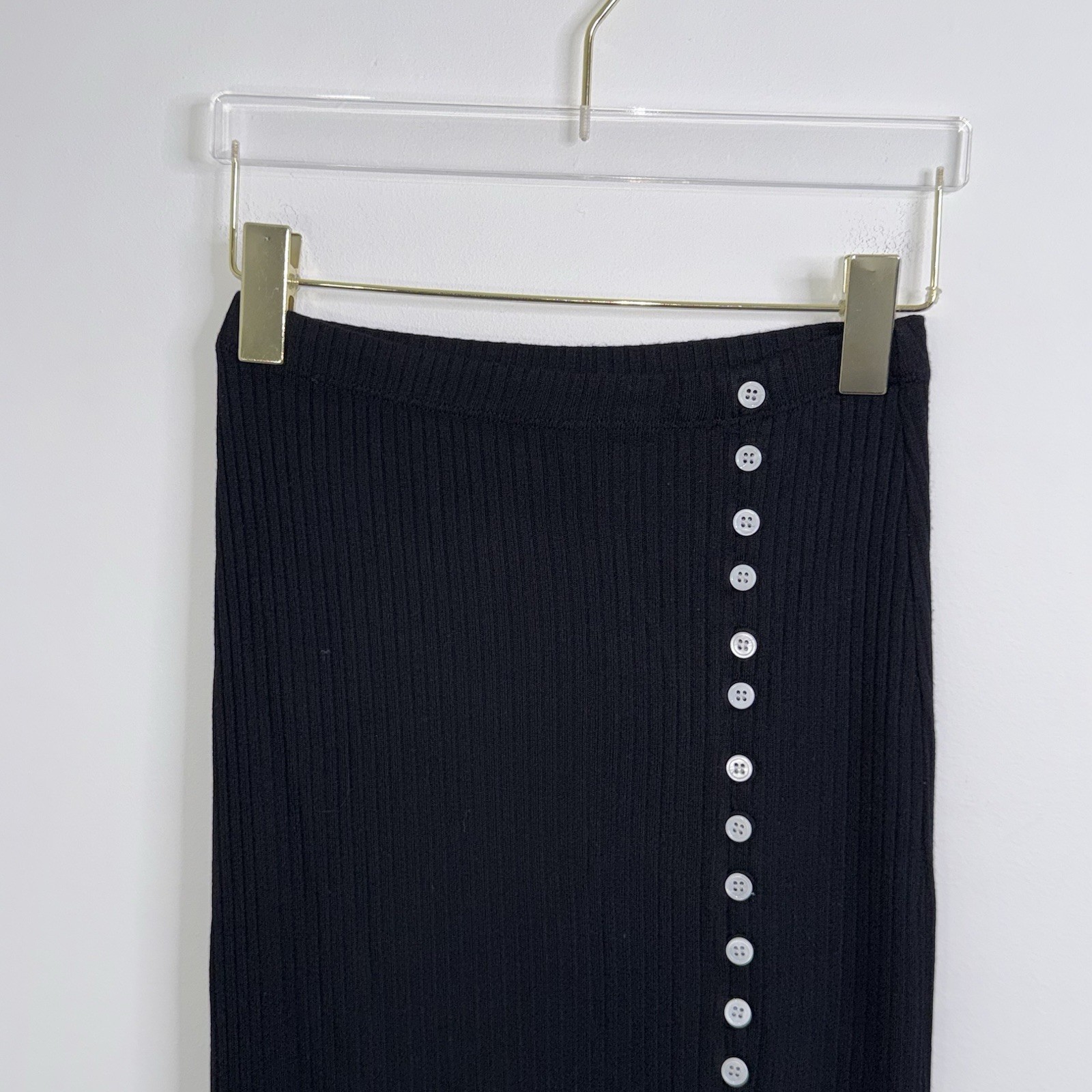 Reformation Alberta Midi Skirt Black Straight Pencil Ribbed Size XS Buttons image 2